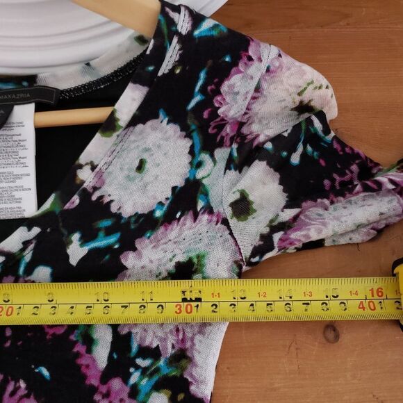 BCBG MaxAzria XSmall Long Sleeve Purple Blue Floral V-neck Bodycon Tori … - Picture 7 of 12